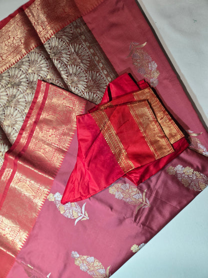 Banaras Soft Silk Saree Katan Silk Saree  with Stiched BlouseOnline USA –  Wedding, Party Wear, Engagements, Festive Events Saree Pink