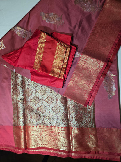 Banaras Soft Silk Saree Katan Silk Saree  with Stiched BlouseOnline USA –  Wedding, Party Wear, Engagements, Festive Events Saree Pink