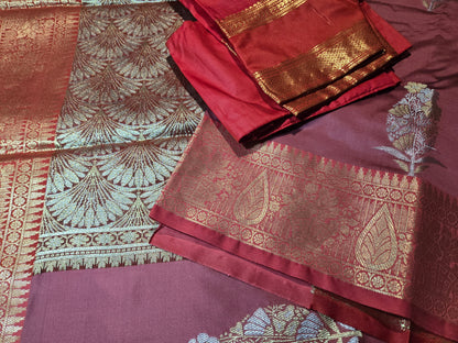 Banaras Soft Silk Saree Katan Silk Saree  with Stiched BlouseOnline USA –  Wedding, Party Wear, Engagements, Festive Events Saree Pink