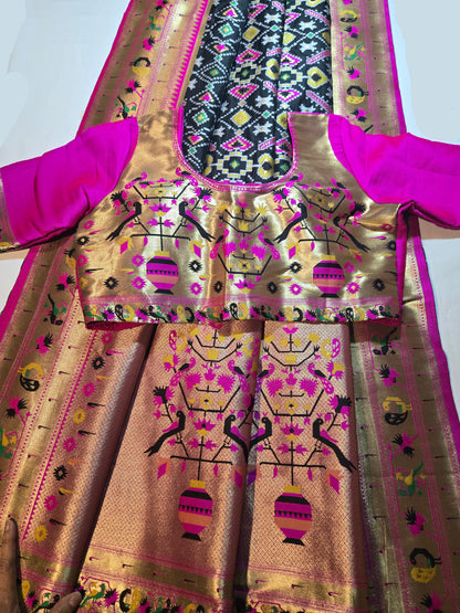 Kanchivaram Patola Paithani Silk Saree with Stitched Blouse Original Zari & Minakari Border