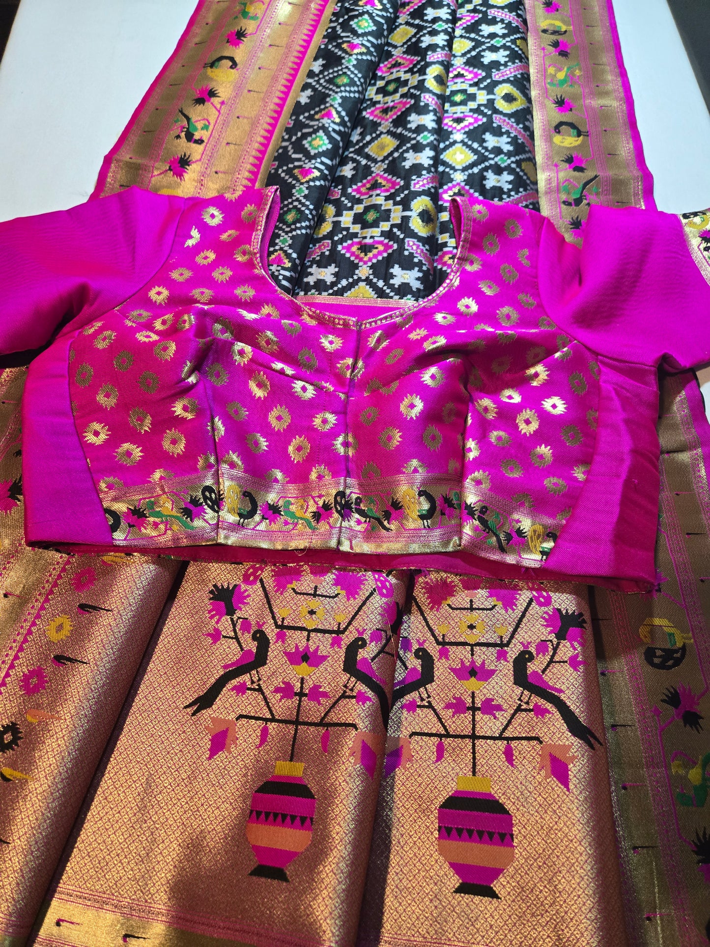 Kanchivaram Patola Paithani Silk Saree with Stitched Blouse Original Zari & Minakari Border