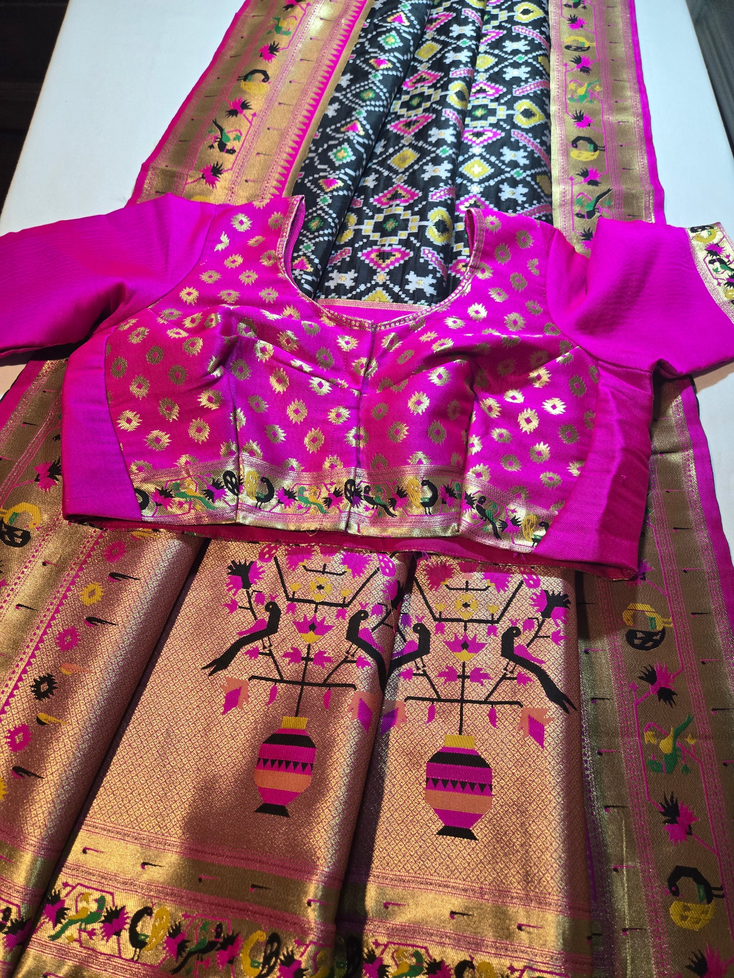 Kanchivaram Patola Paithani Silk Saree with Stitched Blouse Original Zari & Minakari Border