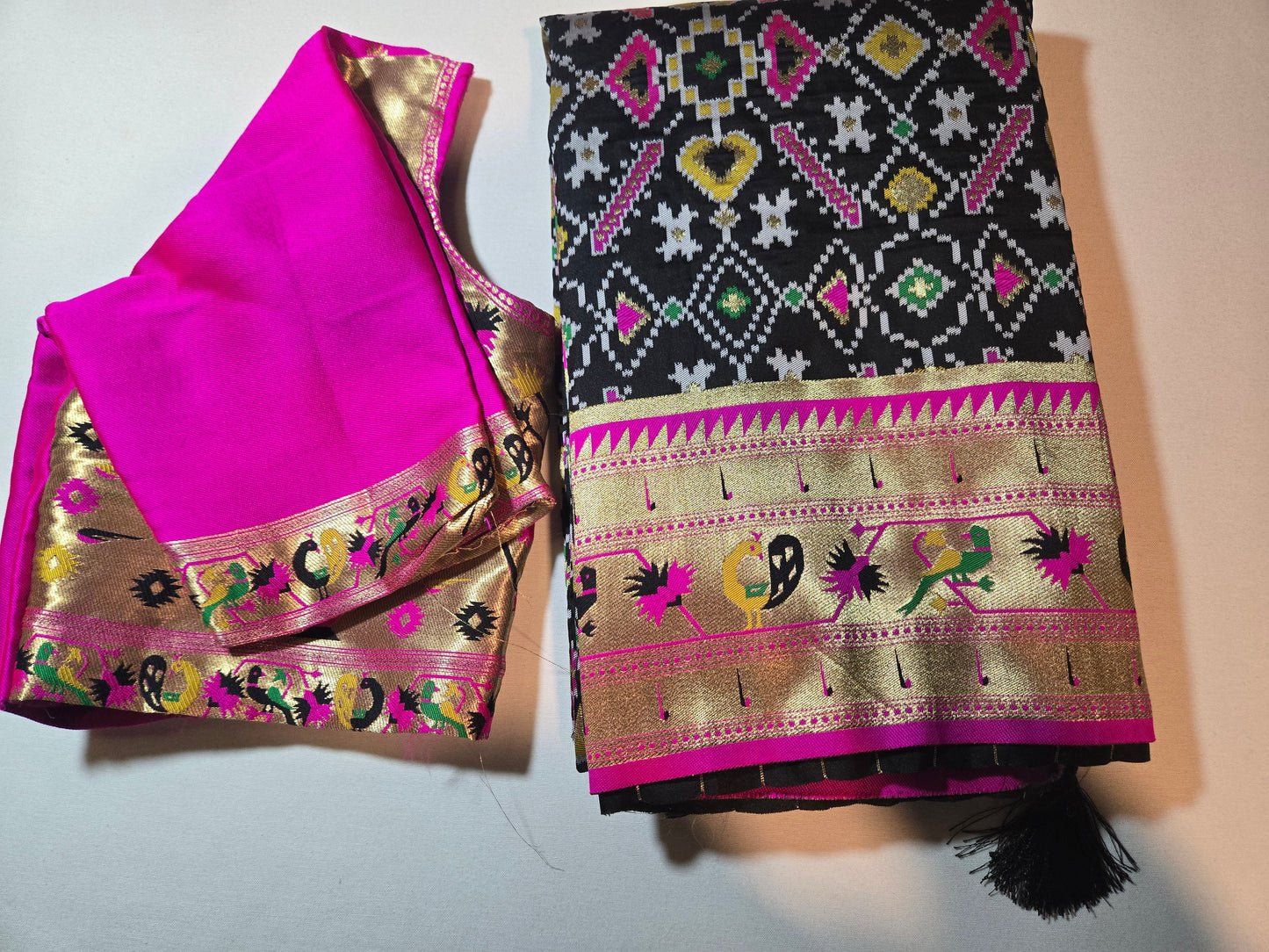 Kanchivaram Patola Paithani Silk Saree with Stitched Blouse Original Zari & Minakari Border
