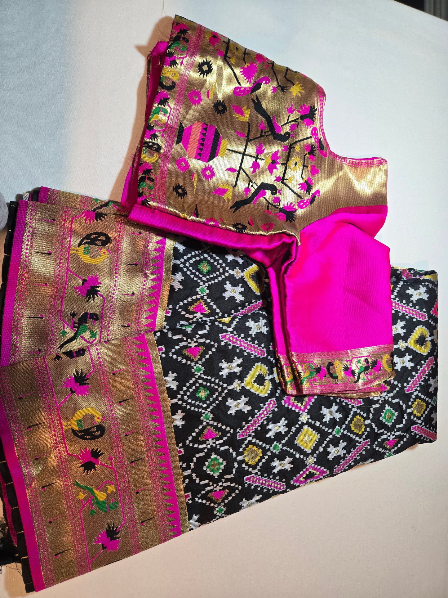 Kanchivaram Patola Paithani Silk Saree with Stitched Blouse Original Zari & Minakari Border