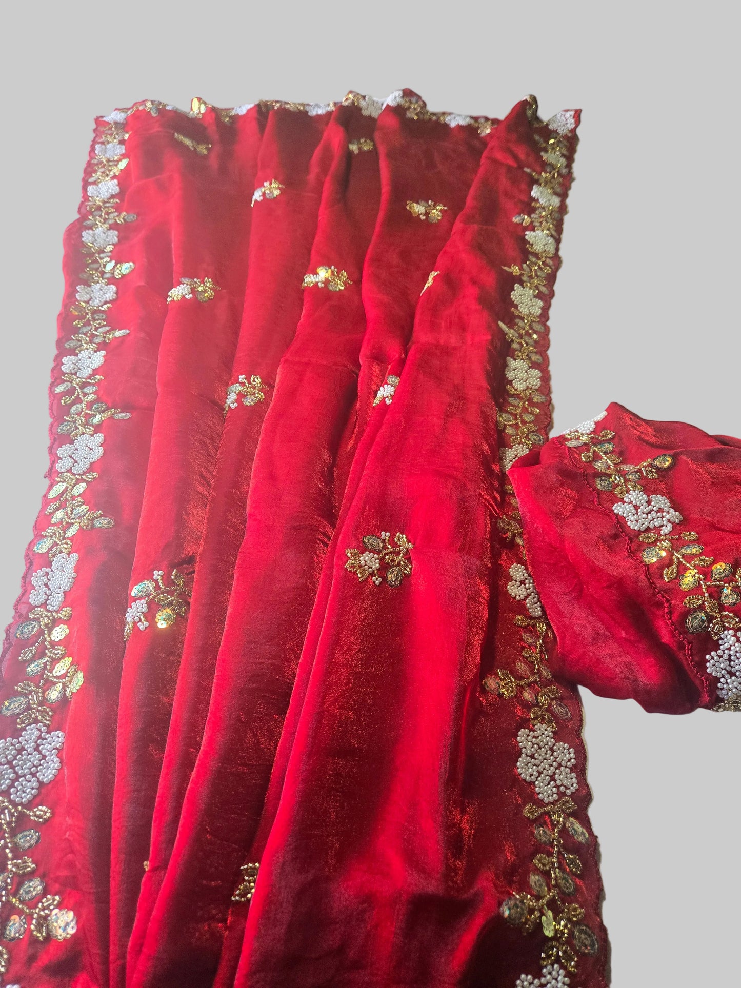 Premium Fancy Silk Saree with Sequin Brits Work & Arco Border Red– Buy from USA