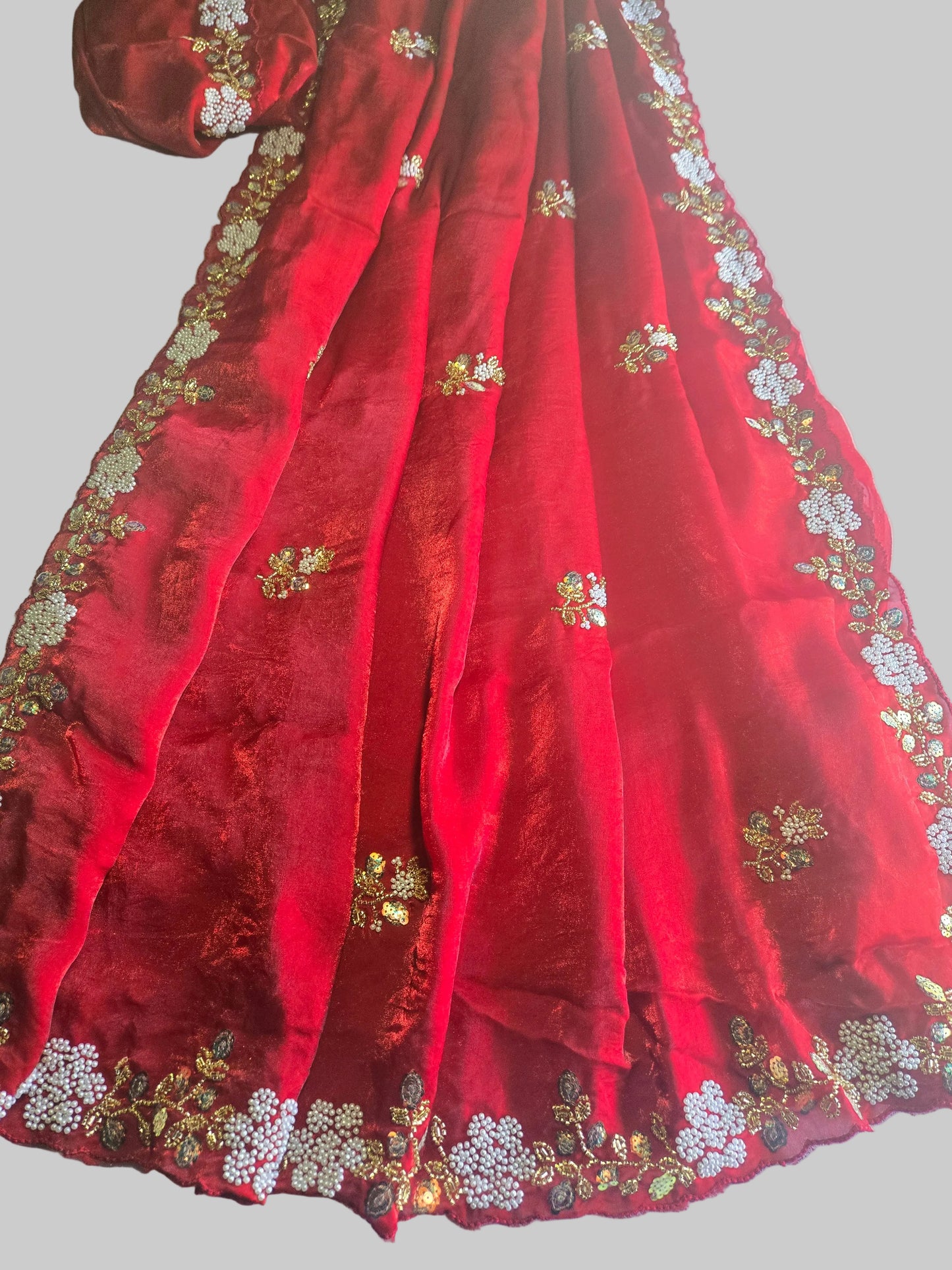 Premium Fancy Silk Saree with Sequin Brits Work & Arco Border Red– Buy from USA