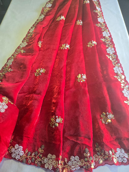 Premium Fancy Silk Saree with Sequin Brits Work & Arco Border Red– Buy from USA