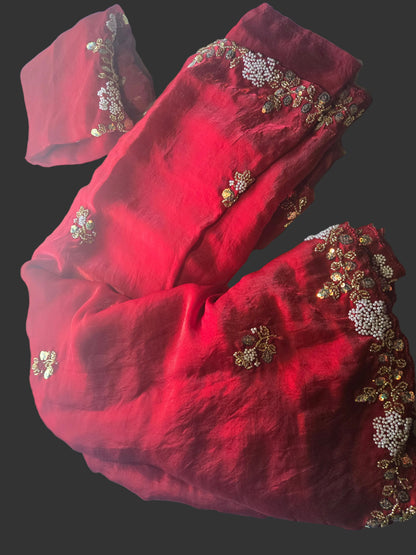 Premium Fancy Silk Saree with Sequin Brits Work & Arco Border Red– Buy from USA