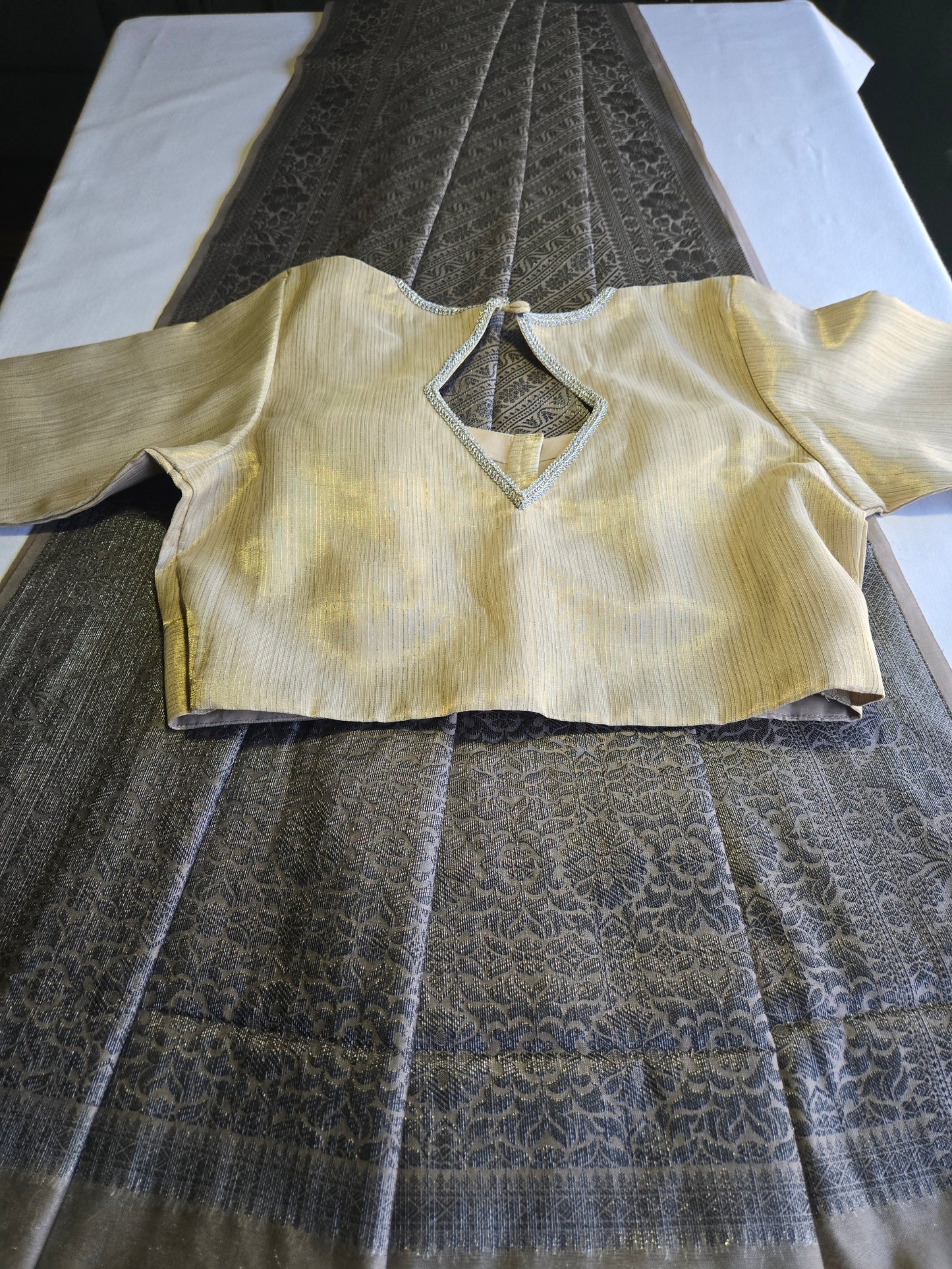 Light Grey Soft Georgette Banarasi Silk Saree beautiful work all over body