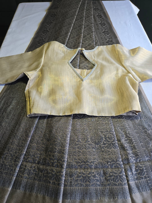 Light Grey Soft Georgette Banarasi Silk Saree beautiful work all over body