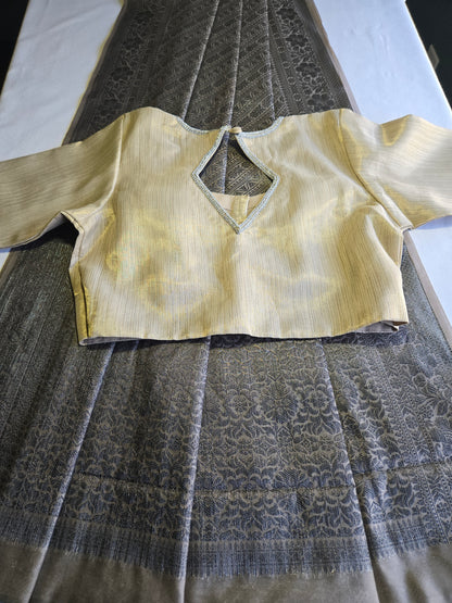 Light Grey Soft Georgette Banarasi Silk Saree beautiful work all over body