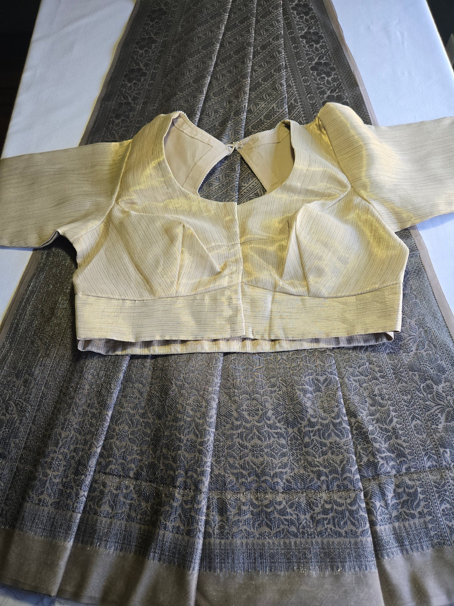 Light Grey Soft Georgette Banarasi Silk Saree beautiful work all over body