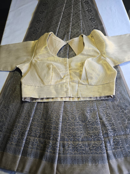 Light Grey Soft Georgette Banarasi Silk Saree beautiful work all over body