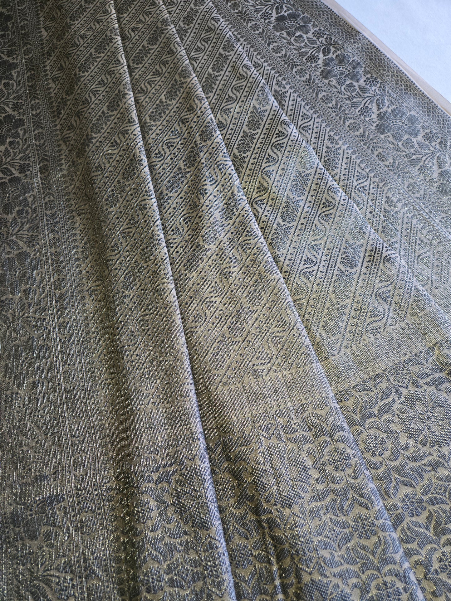 Light Grey Soft Georgette Banarasi Silk Saree beautiful work all over body