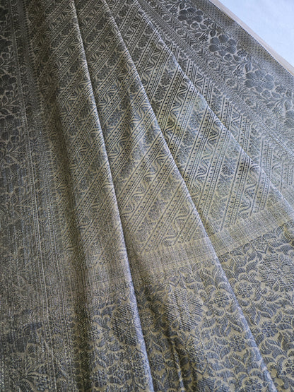 Light Grey Soft Georgette Banarasi Silk Saree beautiful work all over body
