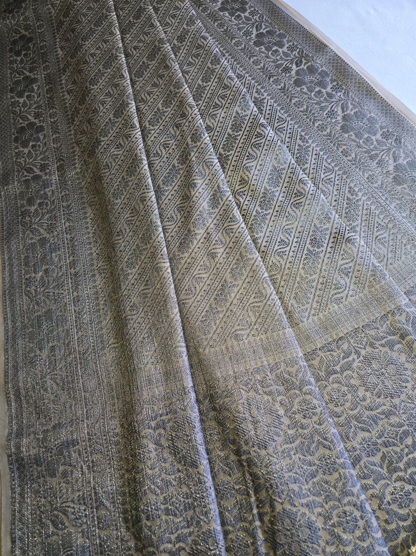 Light Grey Soft Georgette Banarasi Silk Saree beautiful work all over body