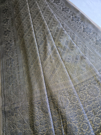 Light Grey Soft Georgette Banarasi Silk Saree beautiful work all over body