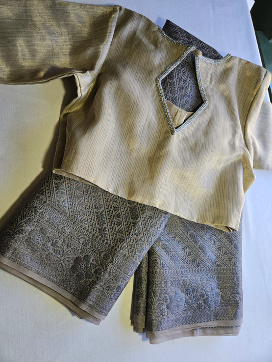 Light Grey Soft Georgette Banarasi Silk Saree beautiful work all over body