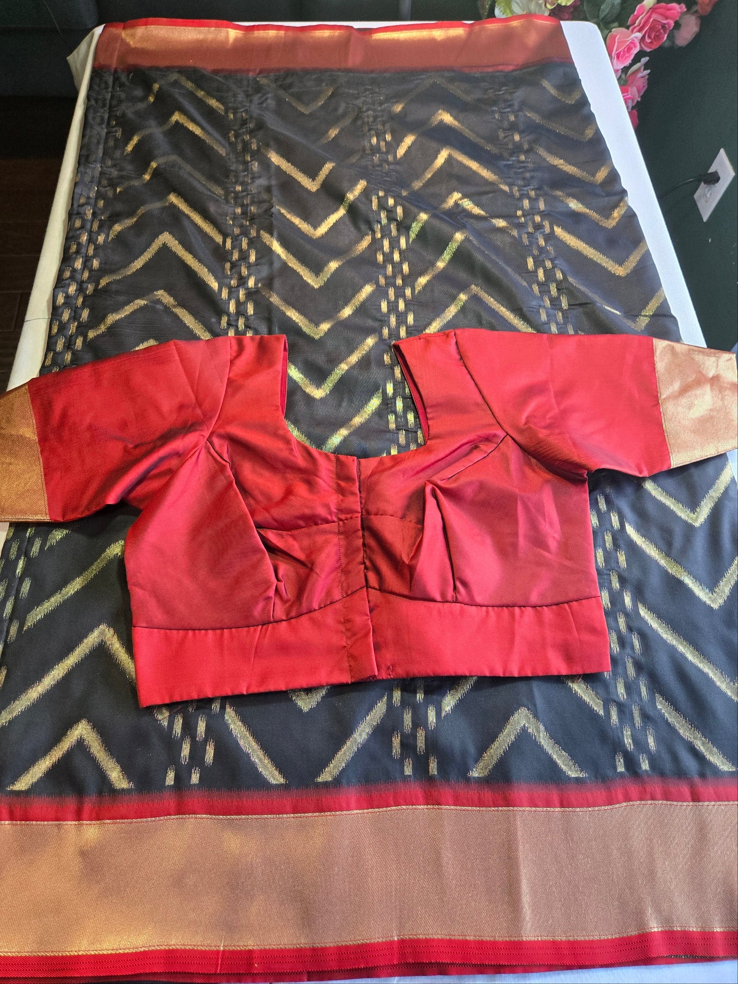 Zari Design Soft Silk Saree with embroidery stitched blouse.  Weaving Pallu – Ships from USA – Traditional Silk Saree for Weddings & Festivals- Black Saree