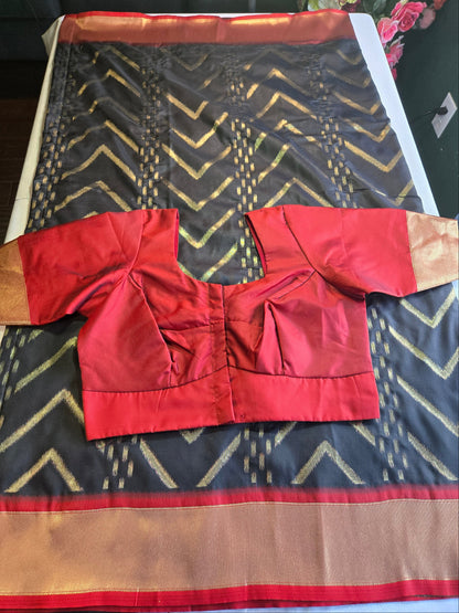 Zari Design Soft Silk Saree with embroidery stitched blouse.  Weaving Pallu – Ships from USA – Traditional Silk Saree for Weddings & Festivals- Black Saree