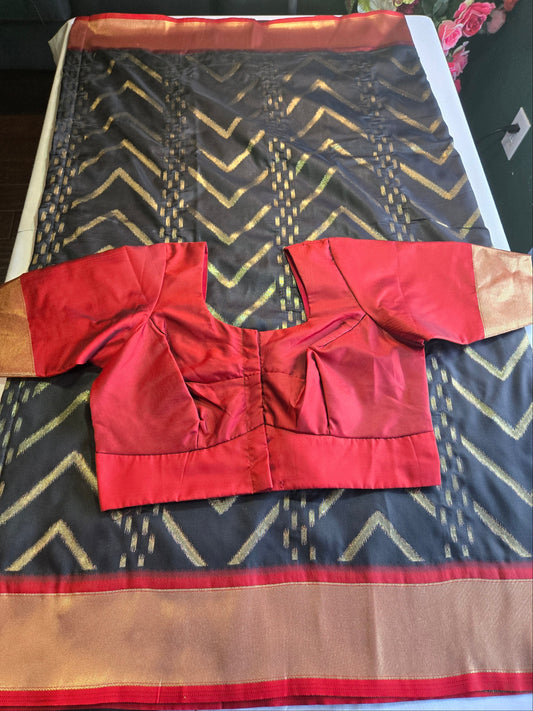 Zari Design Soft Silk Saree with embroidery stitched blouse.  Weaving Pallu – Ships from USA – Traditional Silk Saree for Weddings & Festivals- Black Saree