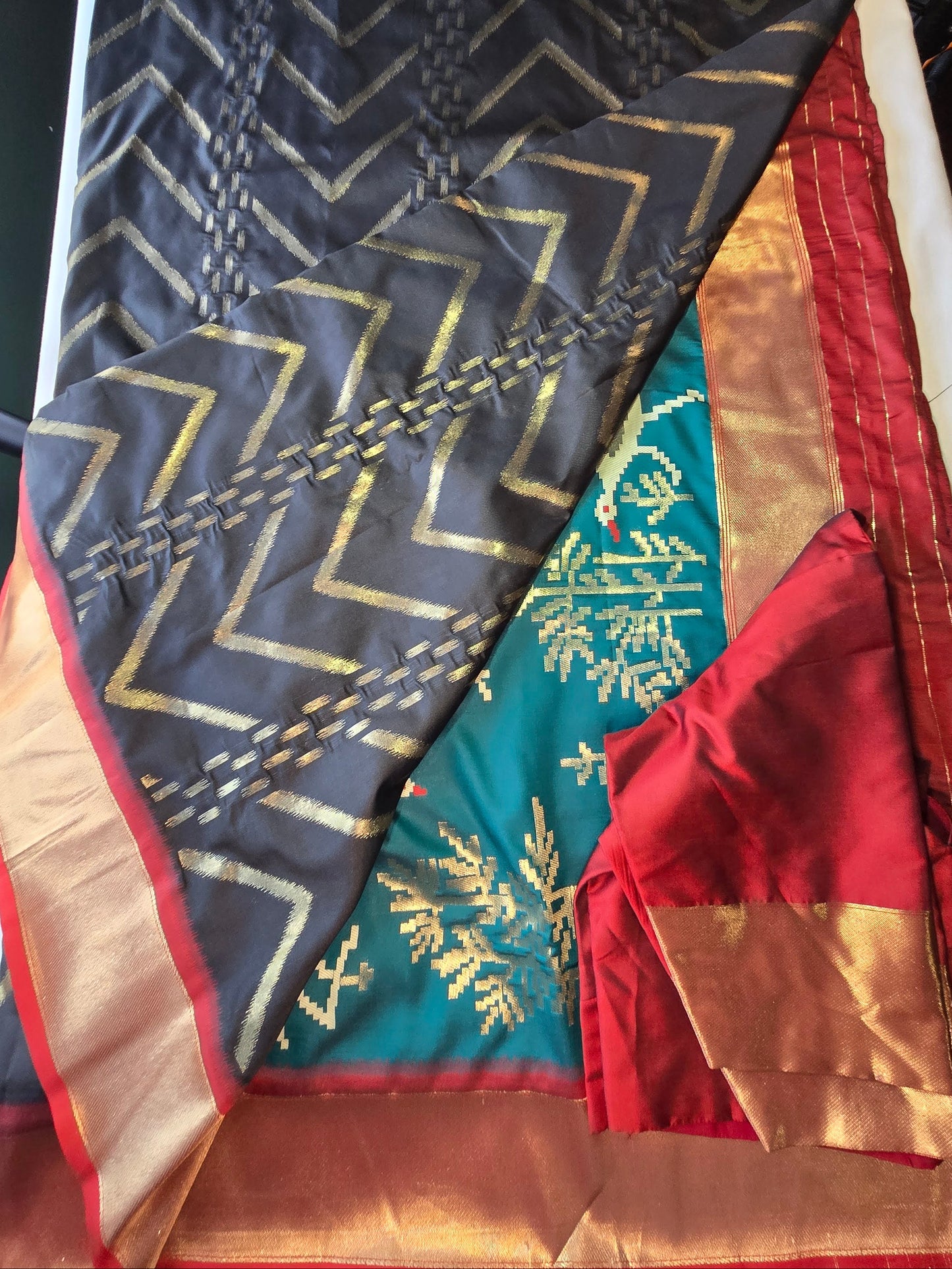 Zari Design Soft Silk Saree with embroidery stitched blouse.  Weaving Pallu – Ships from USA – Traditional Silk Saree for Weddings & Festivals- Black Saree