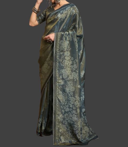 Tissue Saree Viscose Print Grey