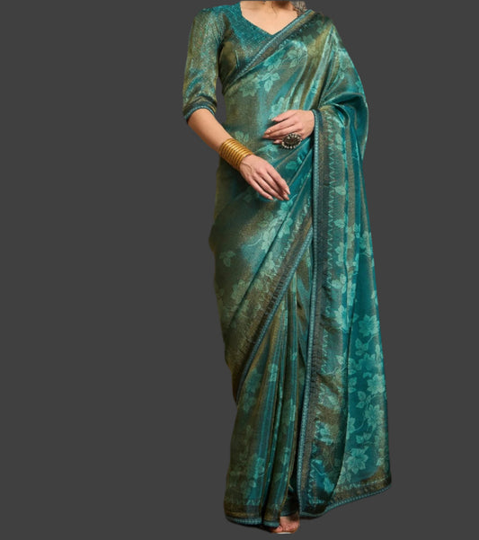 Tissue Saree Viscose Print Green