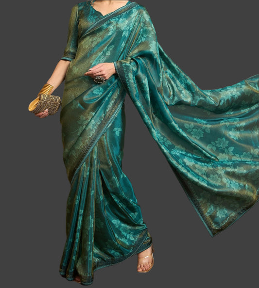 Tissue Saree Viscose Print Green