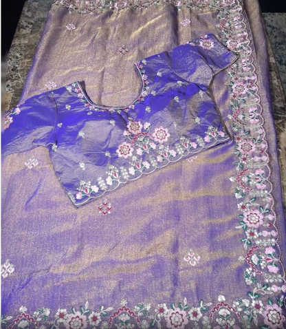 Fancy Saree with Stitched Blouse Purple