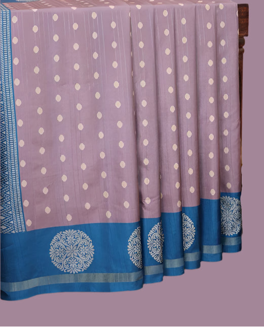 Katan Silk Saree with Small Buttas, Contrast Bentex Border & Rich Woven Pallu – Printed Blouse Mauve Color