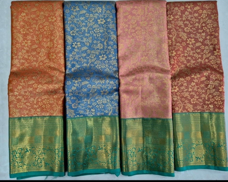 Kanjeevaram Semi Silk Saree with stitched maggam work blouse Blue