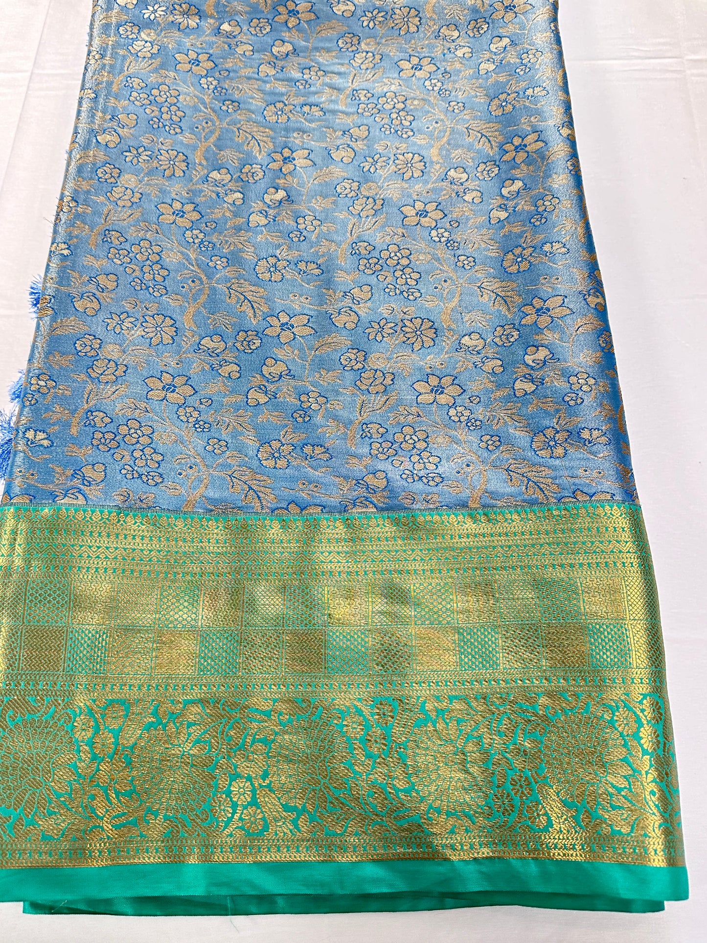 Kanjeevaram Semi Silk Saree with stitched maggam work blouse Blue