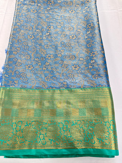 Kanjeevaram Semi Silk Saree with stitched maggam work blouse Blue