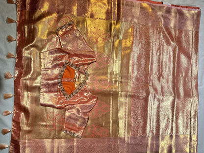 Kanjivaram semi silk saree with maggam work louse pastel shade