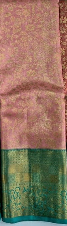 Kanjeevaram Semi Silk Saree with stitched maggam work blouse Peach