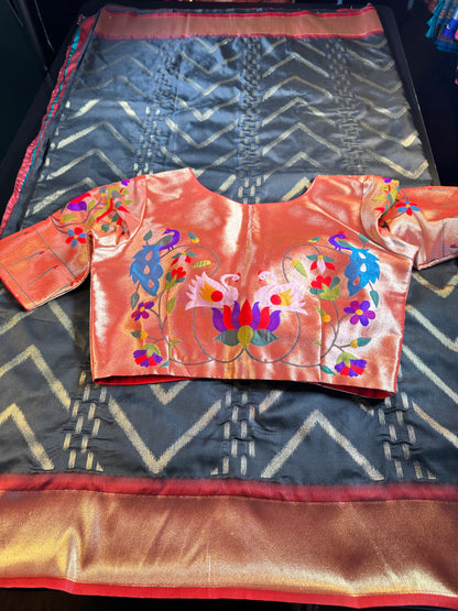 Soft Silk Banarasi Saree with Zari Design & Embroidery Stitched Blouse. Weaving Pallu – Ships from USA – Traditional Silk Saree for Weddings & Festivals-Red Saree