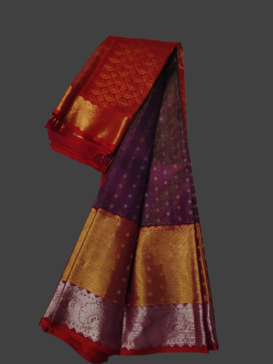 Kuppadam Pattu Silk Handloom Saree in Dark Wine with Red Kasavu Border
