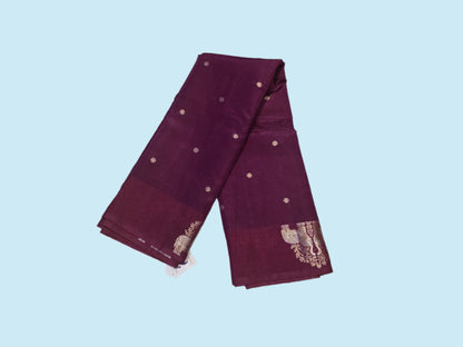 Semi Tussar Soft Silk Saree with Zari-Woven Buttas & Elephant Design Border Purple | Elegant Wedding & Festive Saree – Fast Shipping from USA