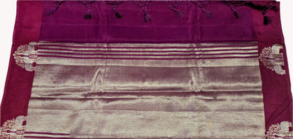 Semi Tussar Soft Silk Saree with Zari-Woven Buttas & Elephant Design Border Purple | Elegant Wedding & Festive Saree – Fast Shipping from USA