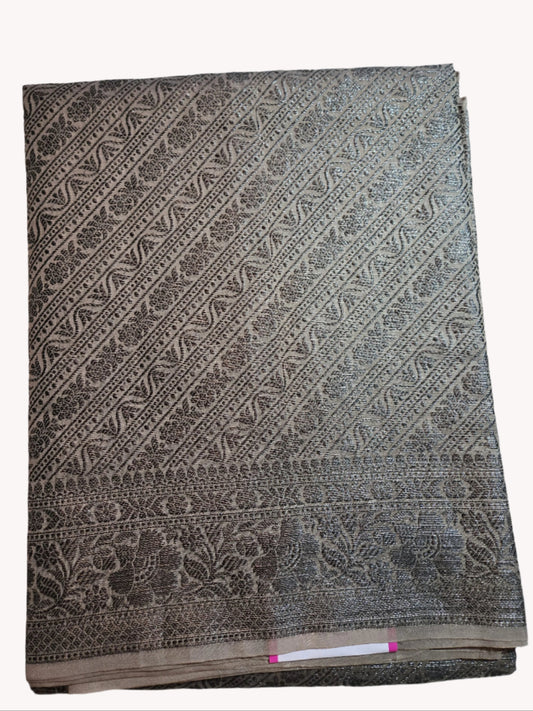 Black Embrodery Design Banarasi Border Light Grey Soft Georgette Banarasi Saree