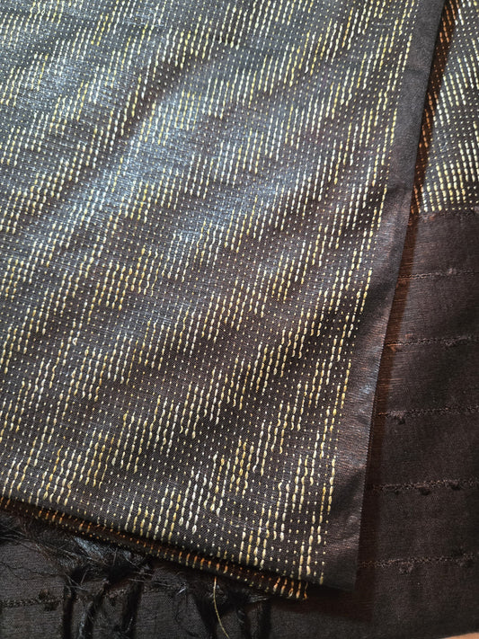 Allover Thread Work Semi Tussar Silk Saree in Black | Soft Silk Saree | Black Silk Saree for Wedding & Festive Wear – USA