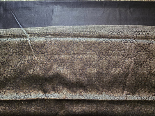 Dark Navy Blue and Light Grey Soft Georgette Banarasi Silk Saree