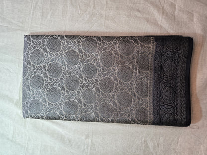 Dark Navy Blue and Light Grey Soft Georgette Banarasi Silk Saree