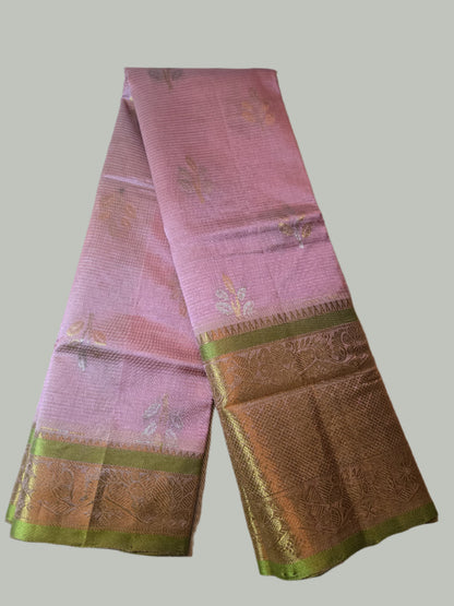 Pattu Handloom Saree in Pink with Green Contrast Border – Pure Silk Elegance for Festive Wear