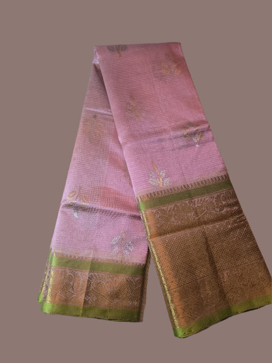 Pattu Handloom Saree in Pink with Green Contrast Border – Pure Silk Elegance for Festive Wear