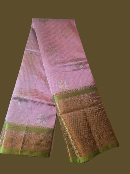 Pattu Handloom Saree in Pink with Green Contrast Border – Pure Silk Elegance for Festive Wear