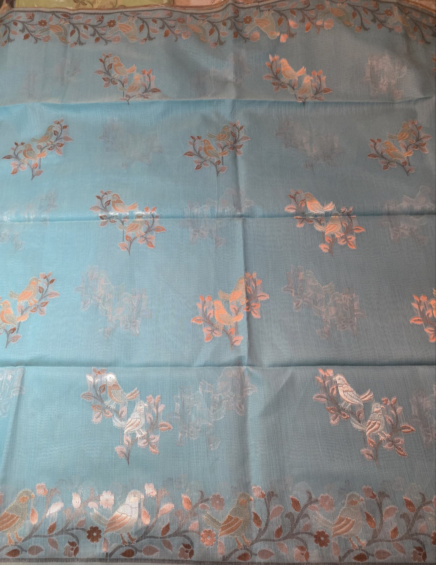 Handloom Khadi Cotton Silk Jamdani Saree – Lightweight & Elegant Traditional Weave Embroidery- Blue