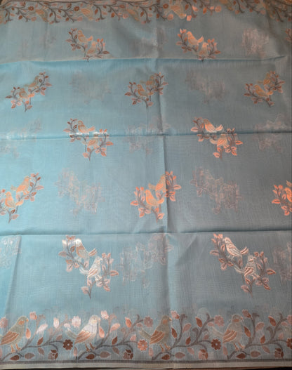 Handloom Khadi Cotton Silk Jamdani Saree – Lightweight & Elegant Traditional Weave Embroidery- Blue