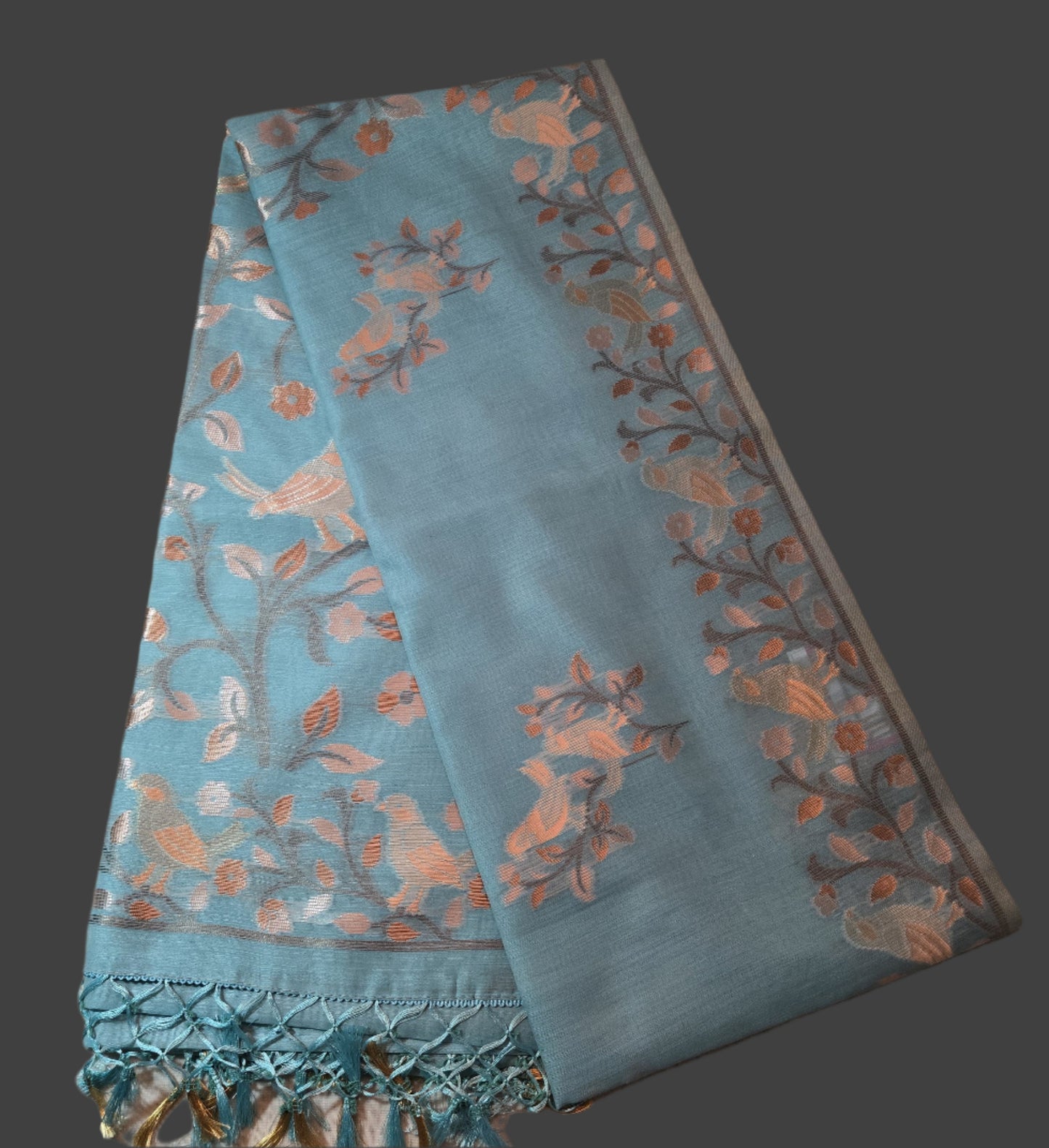 Handloom Khadi Cotton Silk Jamdani Saree – Lightweight & Elegant Traditional Weave Embroidery- Blue